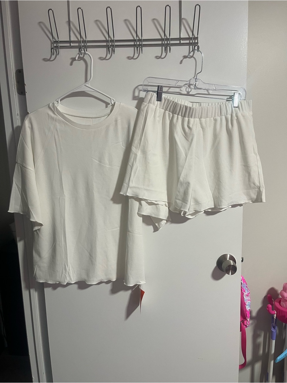 Amazon White Women's Two-Piece Waffle Knit Lounge Top and Shorts Set